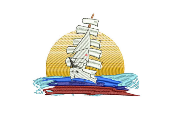 Ship in the Sea Embroidery Design